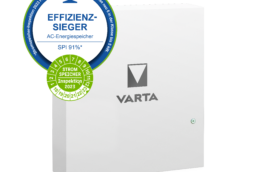weißes Rechteck mit Varta Logo und Effizienzsiegel