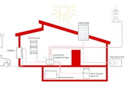 Grafik, mit eine Wahlbox und Energiemanager im Stromkreis eines Hauses